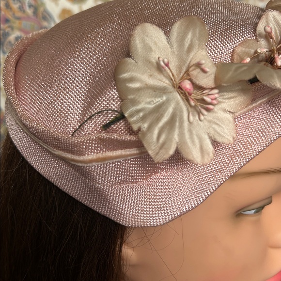 Vintage‎ Hat Pink and Cream Flowers Fascinator Church - Picture 11 of 15